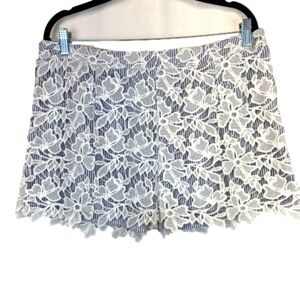 NEW! ADIVA White Crochet Embroidered Overlay Shorts High Waist 2” Inseam Large